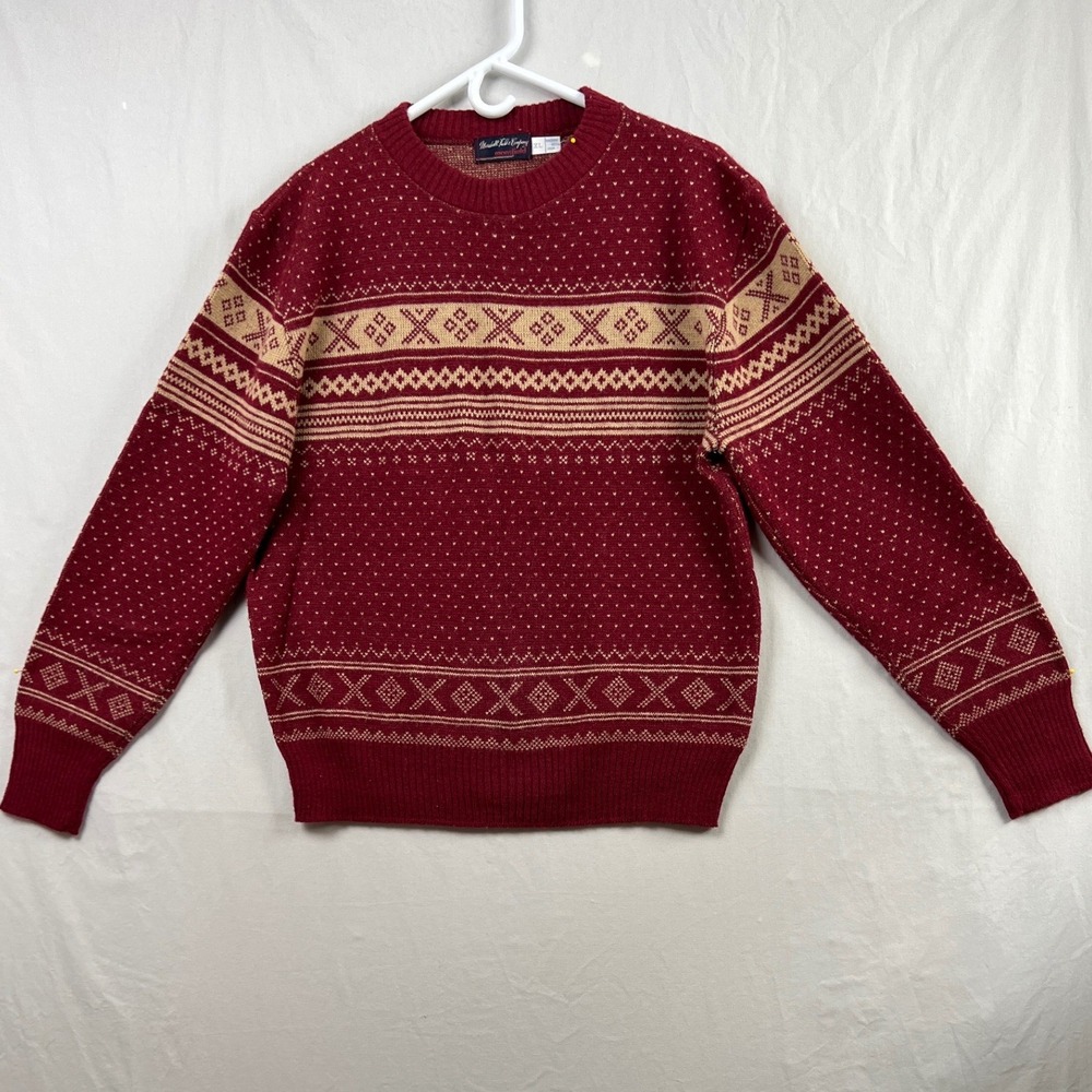 Vtg Marshall Field & Company Mansfield Sweater Men XL Burgundy Fair Isle Acrylic